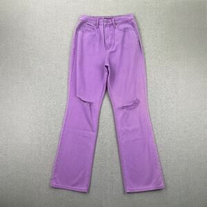 AFRM Jeans Womens 27 Purple Oden High Rise Wide Leg Distressed Knee Rips Denim